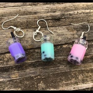 Pink boba tea drink earrings 925 silver milk juice